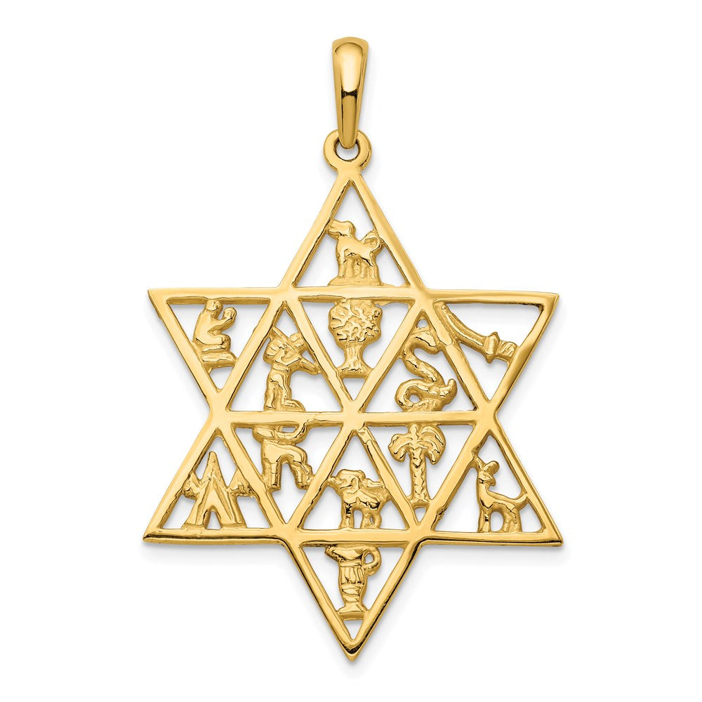 14K Yellow Gold Star Of David 12 Tribes Pendant