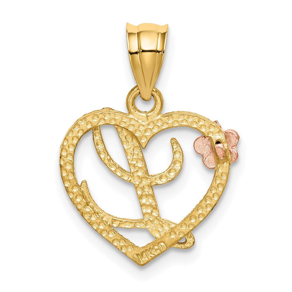 14k Yellow Gold Two-Tone Heart Letter L  Initial Pendant