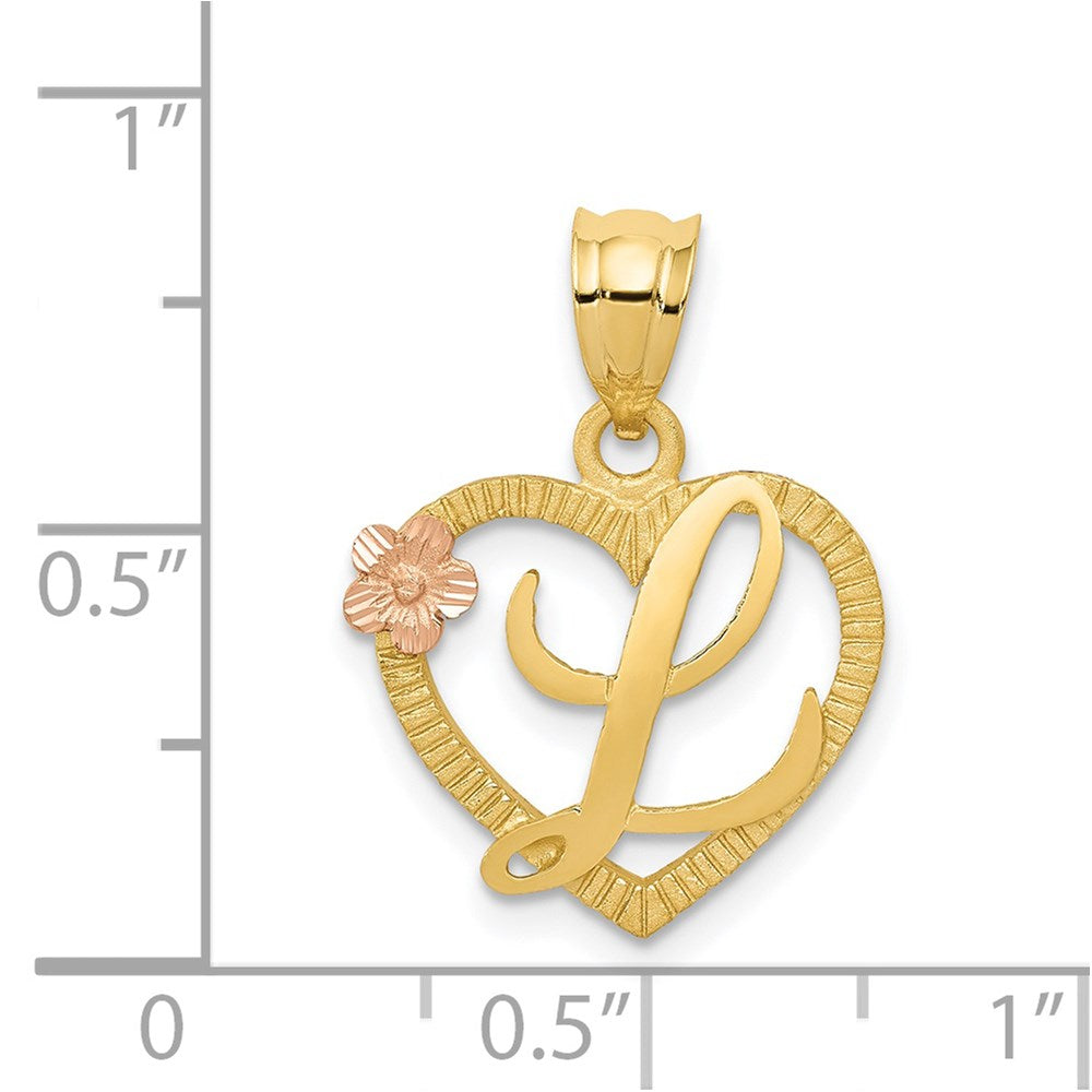 14k Yellow Gold Two-Tone Heart Letter L  Initial Pendant