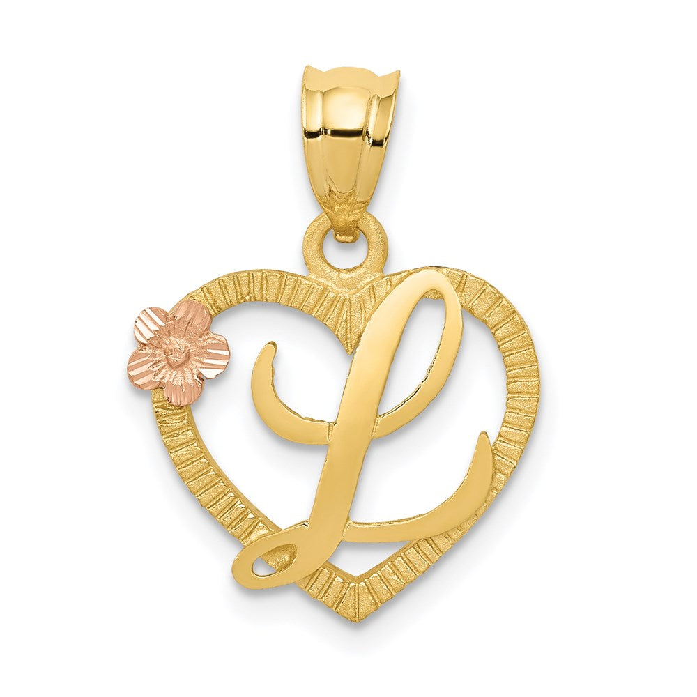 14k Yellow Gold Two-Tone Heart Letter L  Initial Pendant