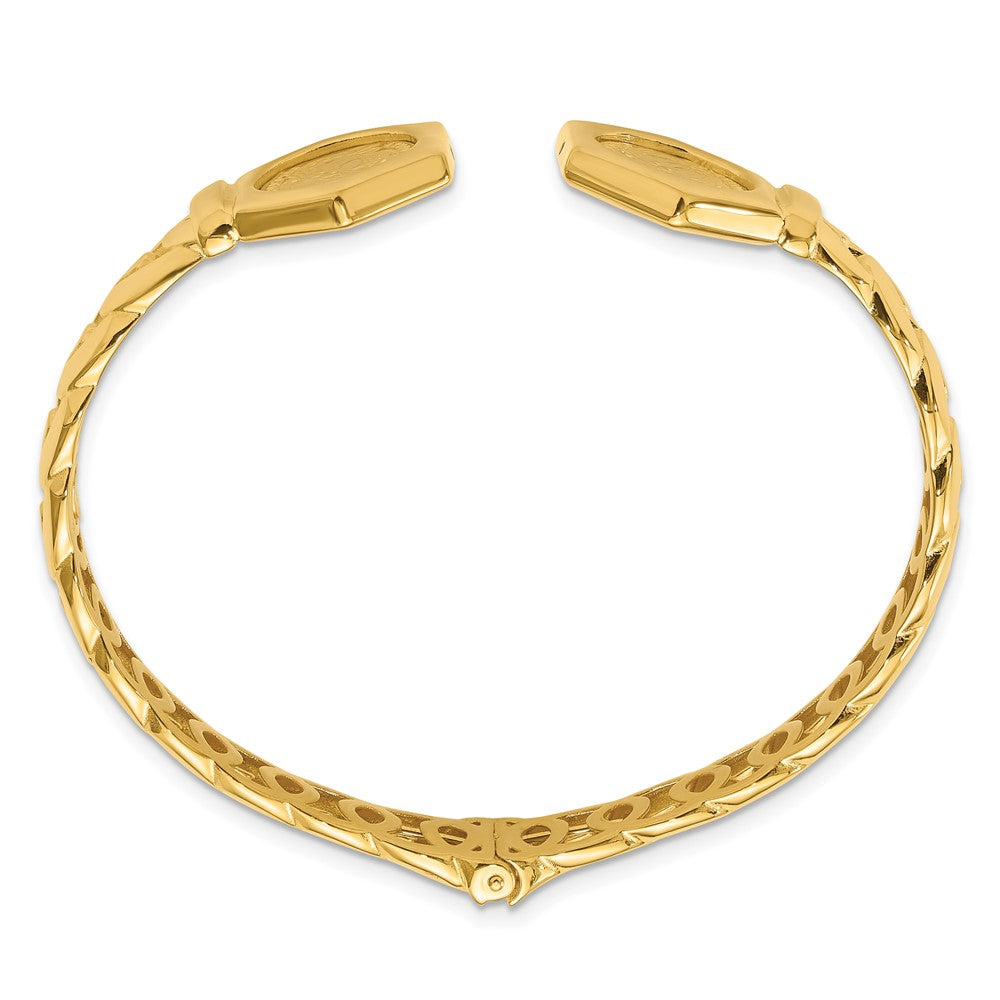 14k Yellow Gold Polished Textured Fancy Link Hinged Cuff Bracelet