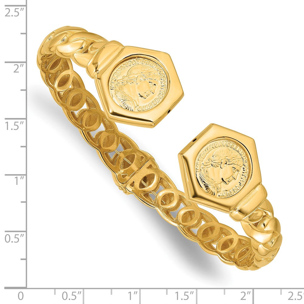 14k Yellow Gold Polished Textured Fancy Link Hinged Cuff Bracelet