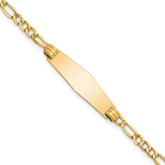 14k Yellow Gold Semi-solid Soft Diamond Shape Figaro Link ID Bracelet