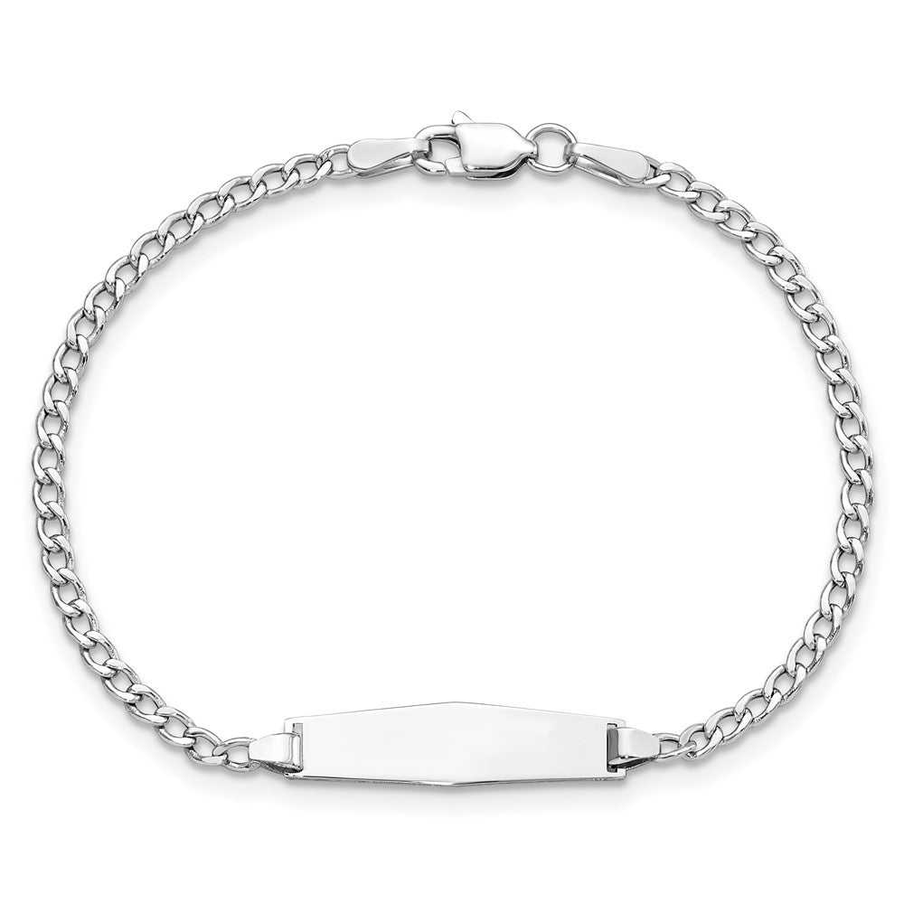 14k White Gold WG Semi-solid Soft Diamond Shape Cuban ID Bracelet
