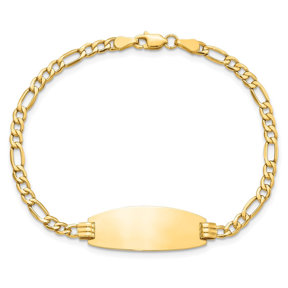 14k Yellow Gold Semi-Solid Oval ID Figaro Bracelet