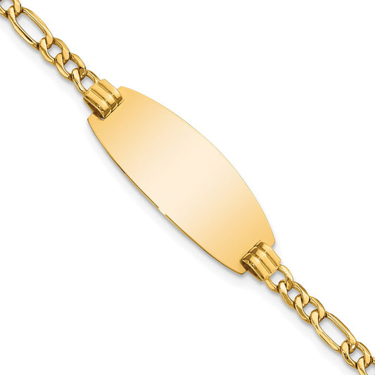 14k Yellow Gold Semi-Solid Oval ID Figaro Bracelet