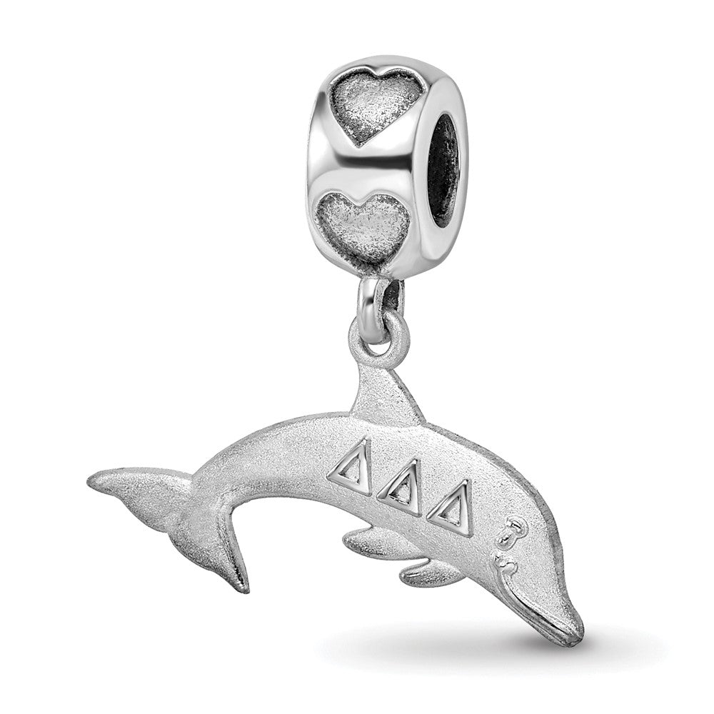 Sterling Silver RH-plated Delta Delta Delta Dolphin On Heart Bead