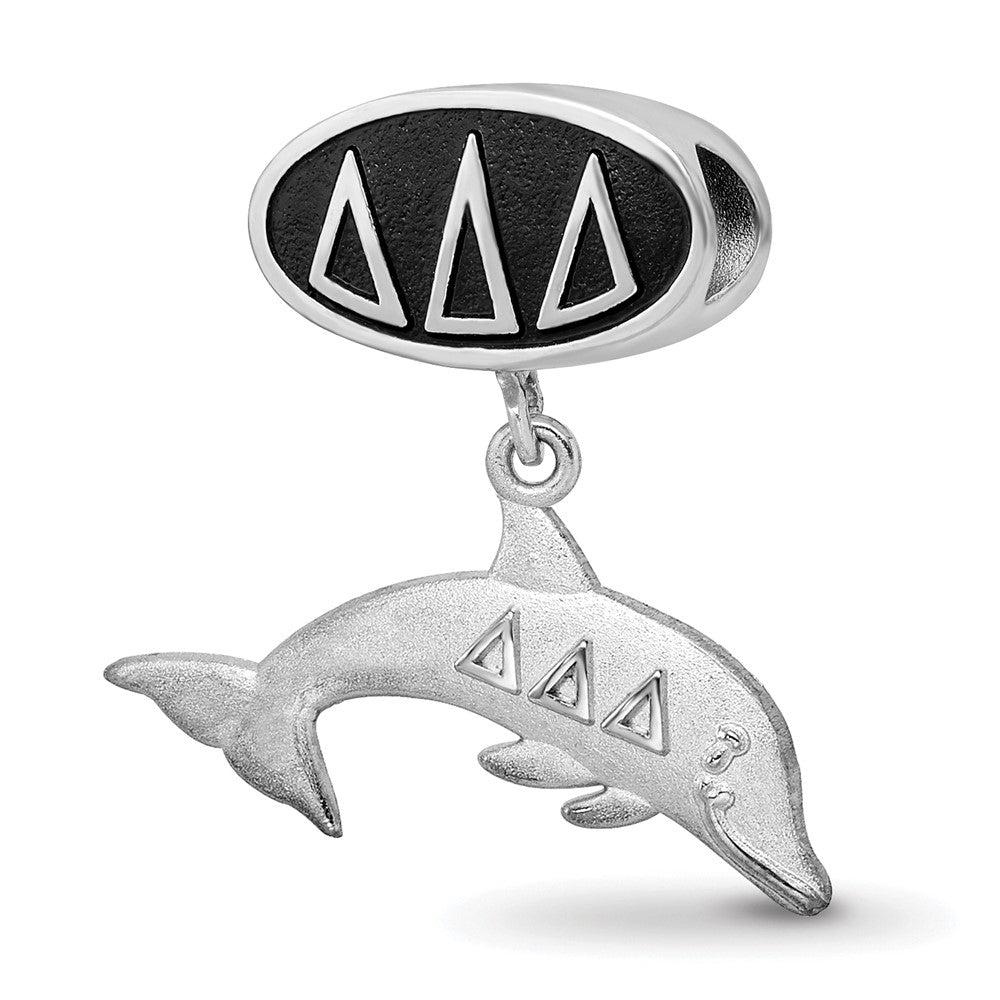 Sterling Silver Delta Delta Delta Sorority Greek Letters Enameled Oval with Dolphin Dangle Bead