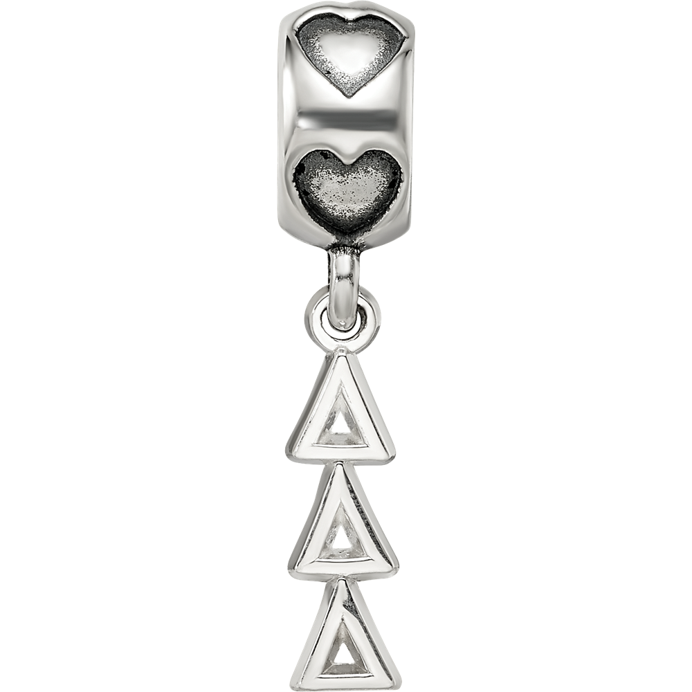 Sterling Silver RH-plate Delta Delta Delta Vertical Letters Heart B