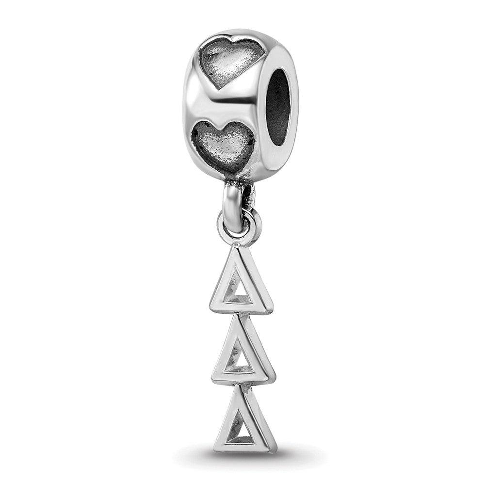 Sterling Silver RH-plate Delta Delta Delta Vertical Letters Heart B