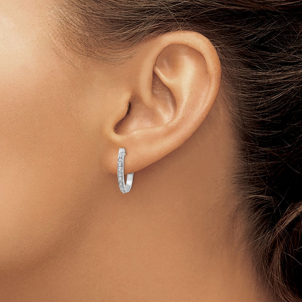 14k White Gold Diamond Fascination Hoop Earrings