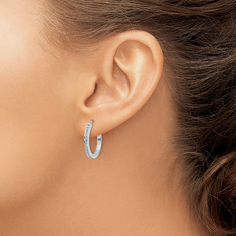 14k White Gold Diamond Fascination Round Hinged Hoop Earrings