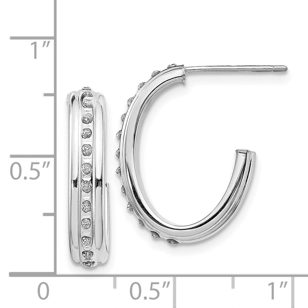 14k White Gold Diamond Fascination Post J Hoop Earrings