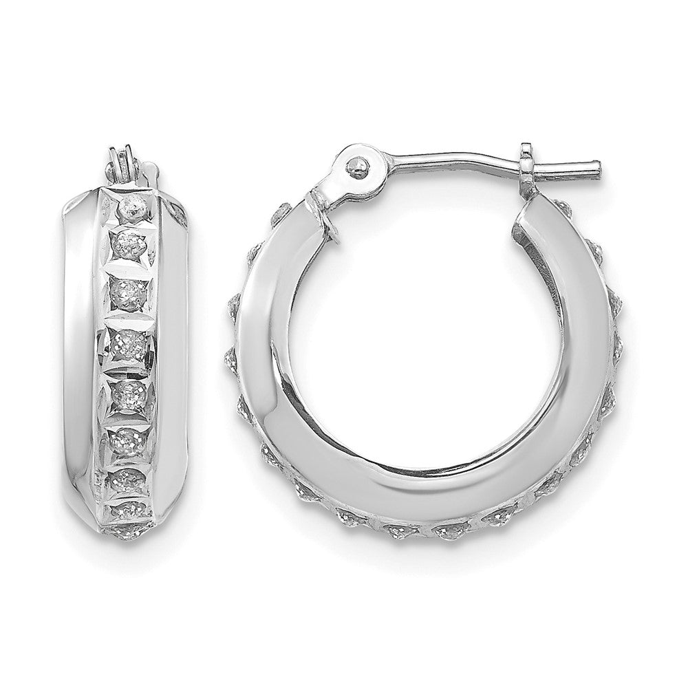 14k White Gold Diamond Fascination Round Hinged Hoop Earrings