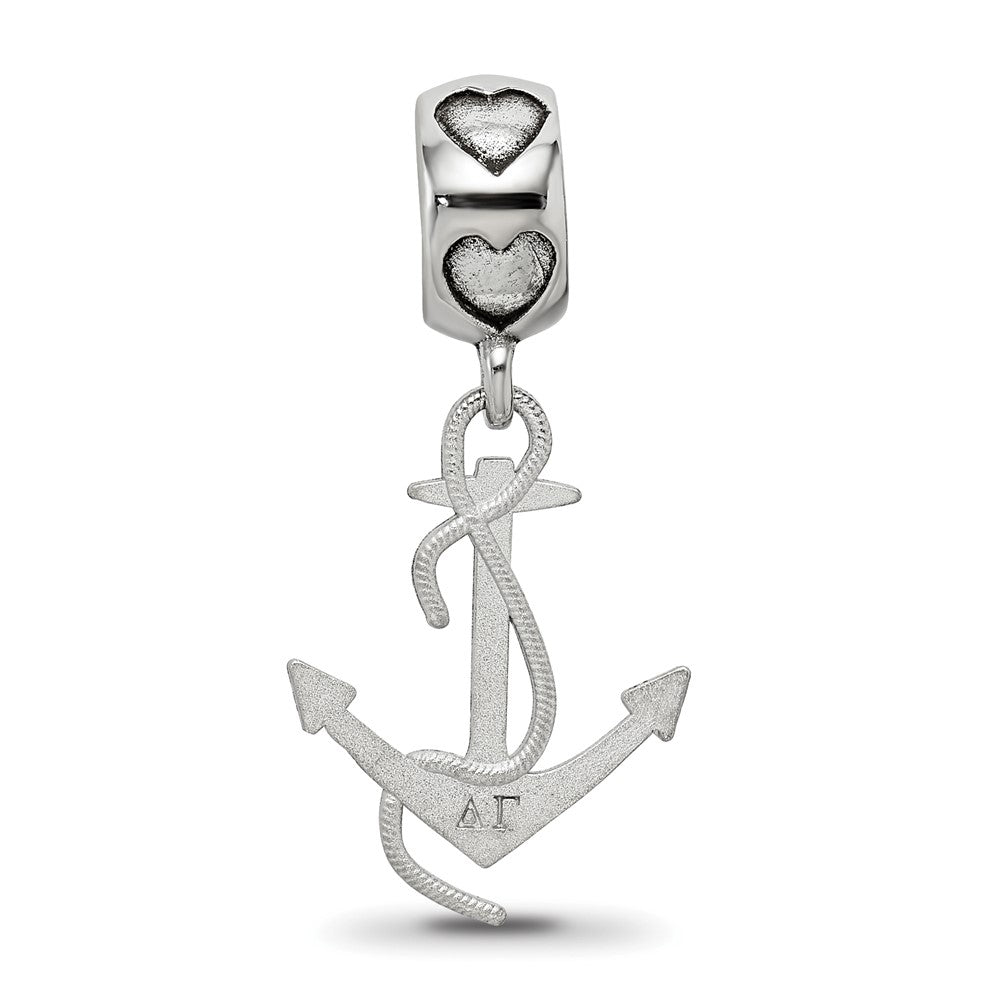 Sterling Silver Rhodium-plated Delta Gamma Anchor on Heart Bead