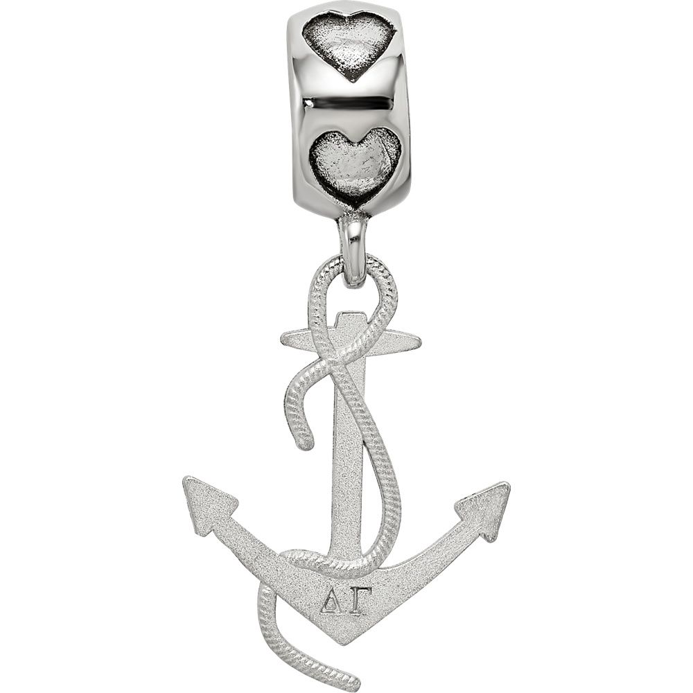 Sterling Silver Rhodium-plated Delta Gamma Anchor on Heart Bead