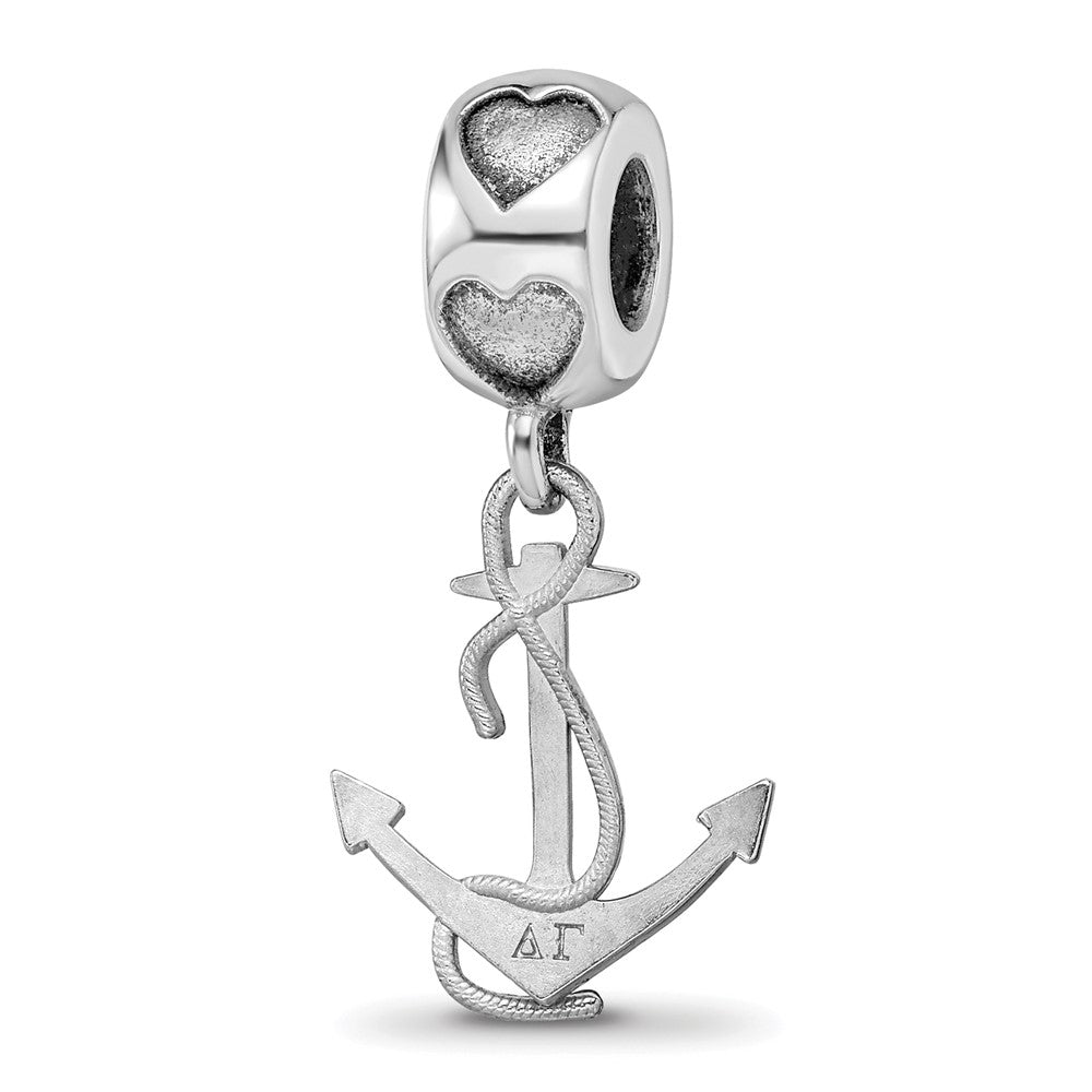 Sterling Silver Rhodium-plated Delta Gamma Anchor on Heart Bead