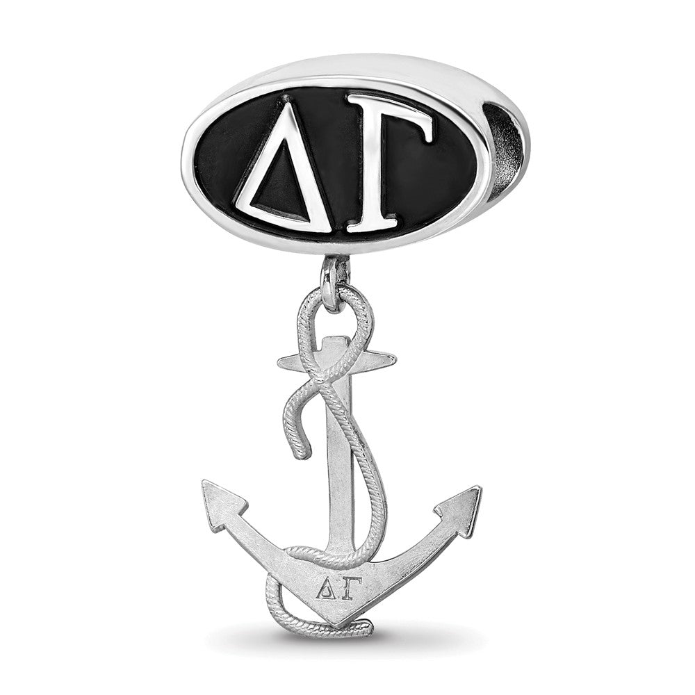 Sterling Silver Delta Gamma Sorority Greek Letters Enameled Oval with Anchor Dangle Bead