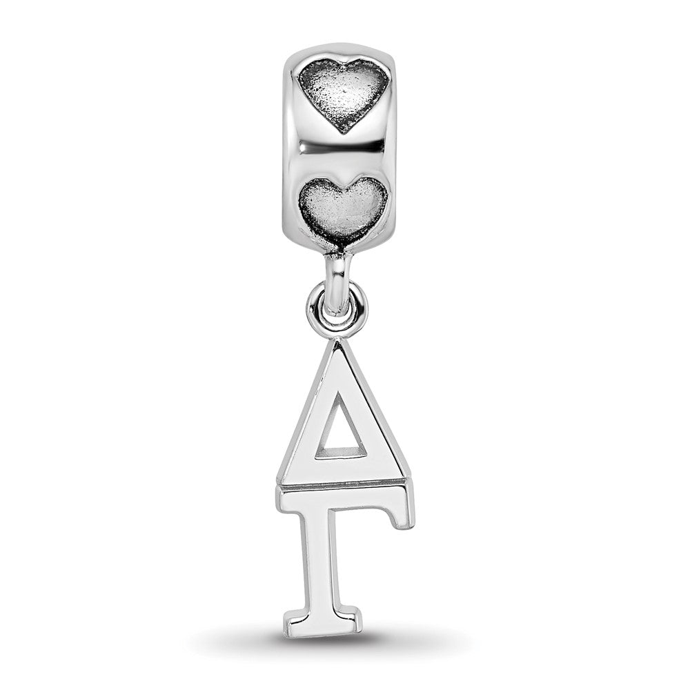 Sterling Silver Rhodium-plated Delta Gamma Vertical Letter on Heart