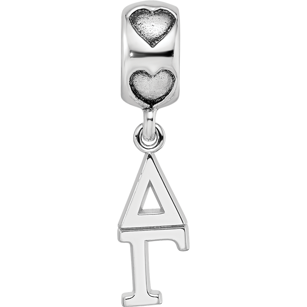 Sterling Silver Rhodium-plated Delta Gamma Vertical Letter on Heart