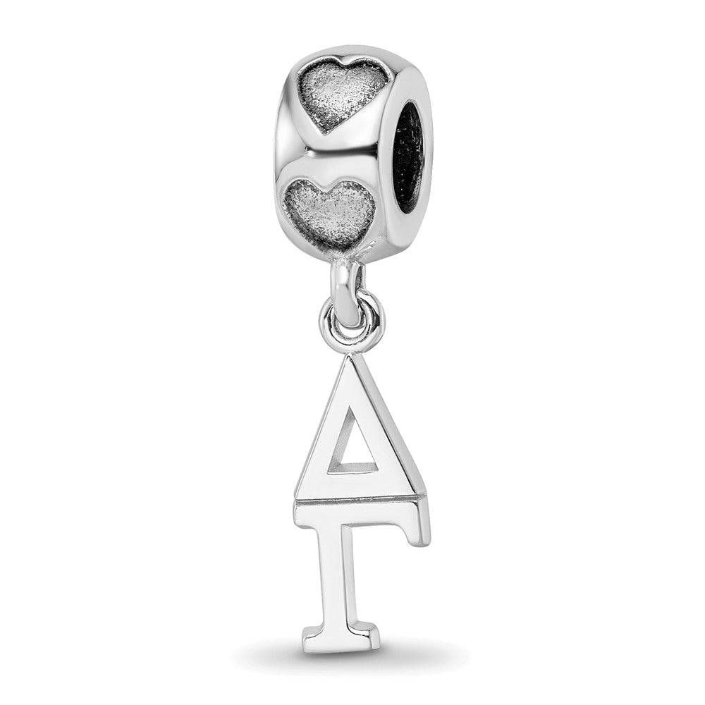 Sterling Silver Rhodium-plated Delta Gamma Vertical Letter on Heart