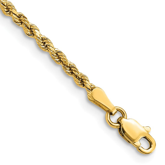 14K 7 inch 2.25mm Semi Solid Diamond-cut Rope with Lobster Clasp Chain