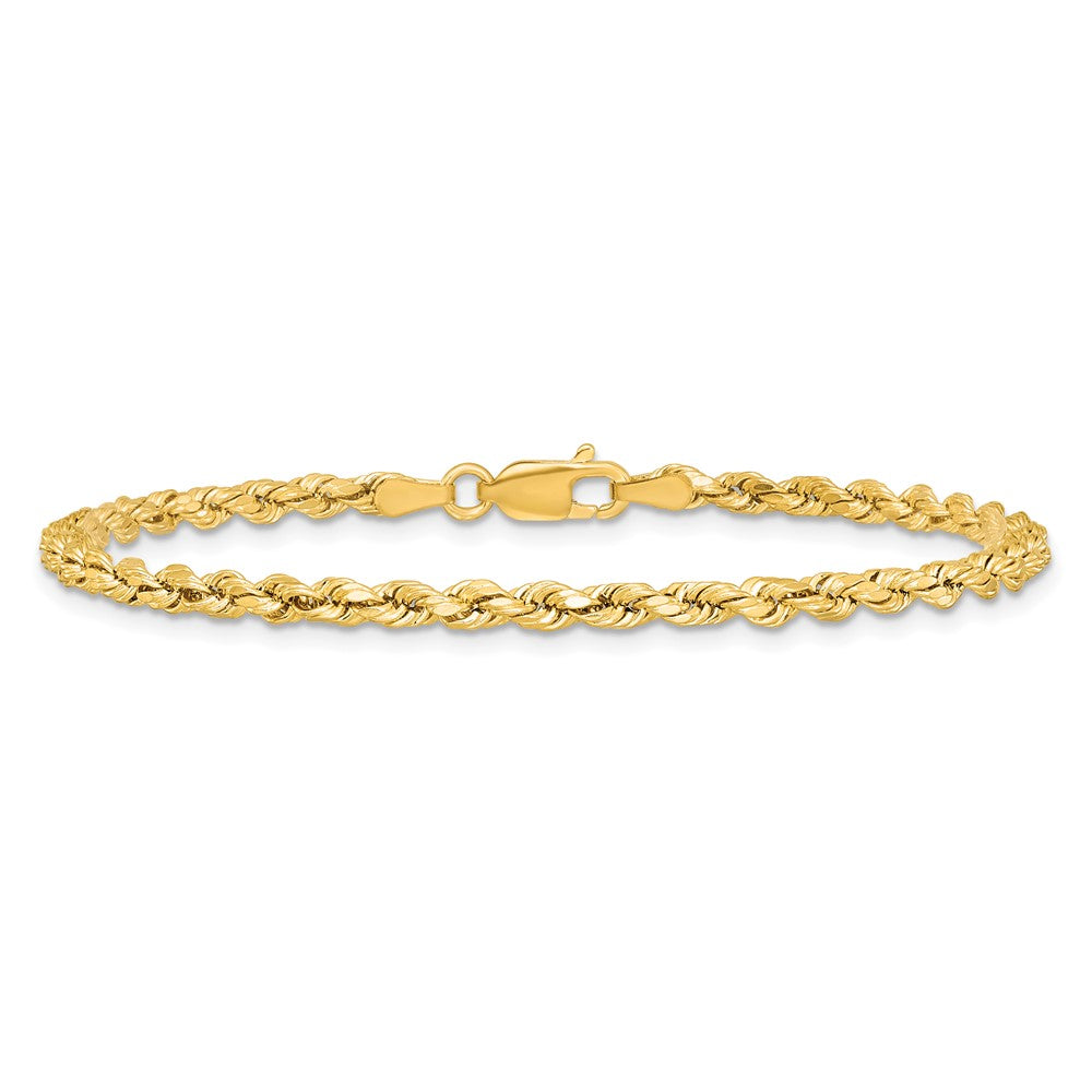 14K 7 inch 3mm Semi Solid Diamond-cut Rope with Lobster Clasp Chain