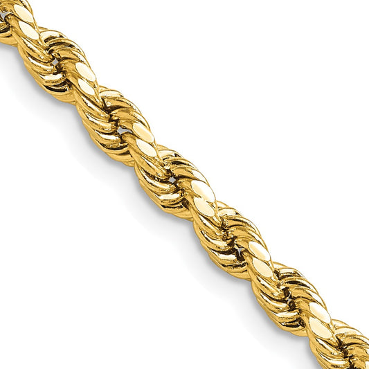 14K 22 inch 4mm Semi Solid Diamond-cut Rope with Lobster Clasp Chain