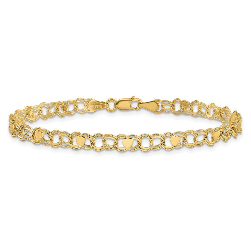 14k Double Link with Hearts Charm Bracelet
