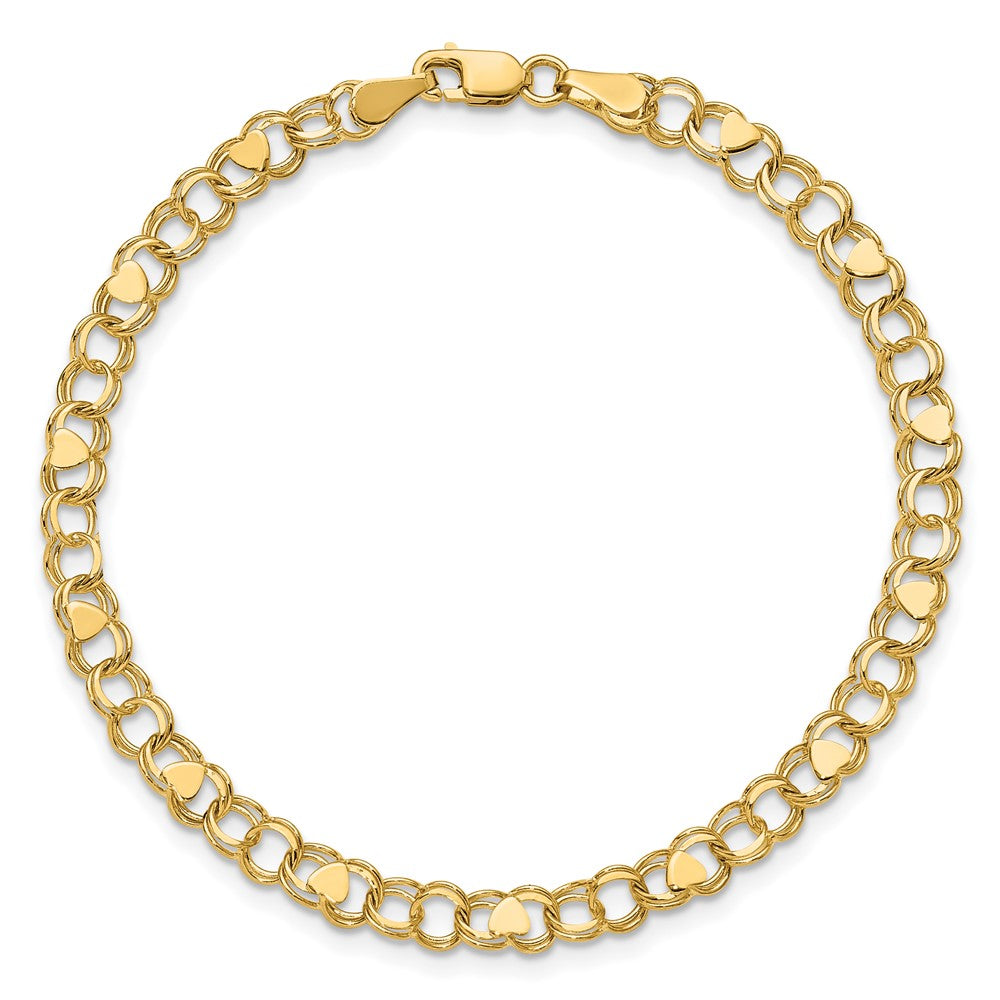 14k Double Link with Hearts Charm Bracelet