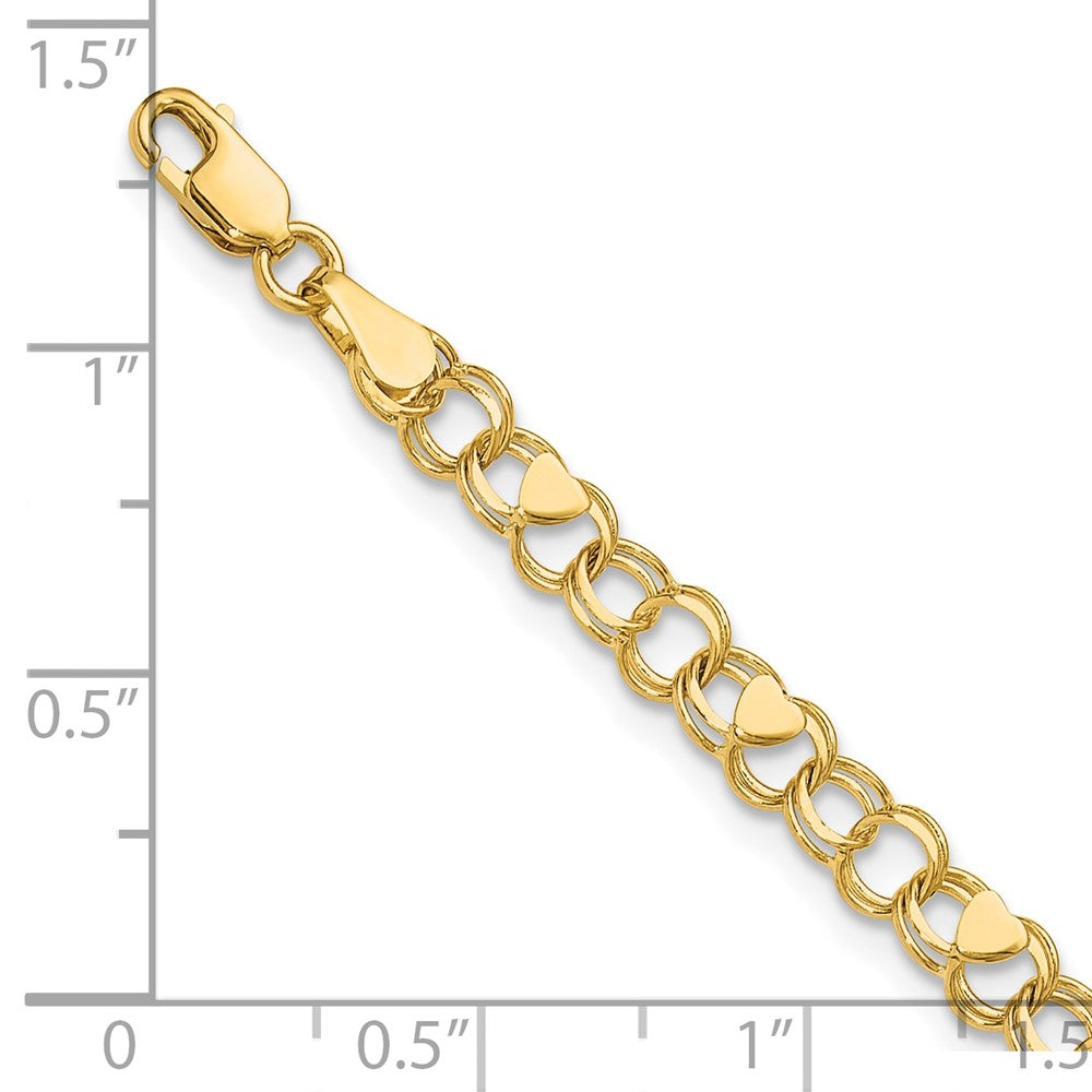 14k Double Link with Hearts Charm Bracelet