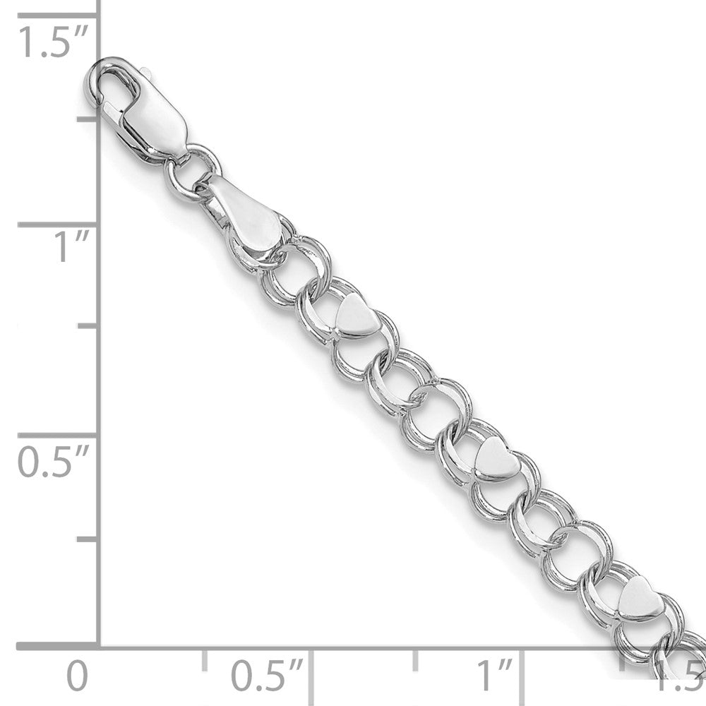 14k White Gold Double Link Heart Charm Bracelet