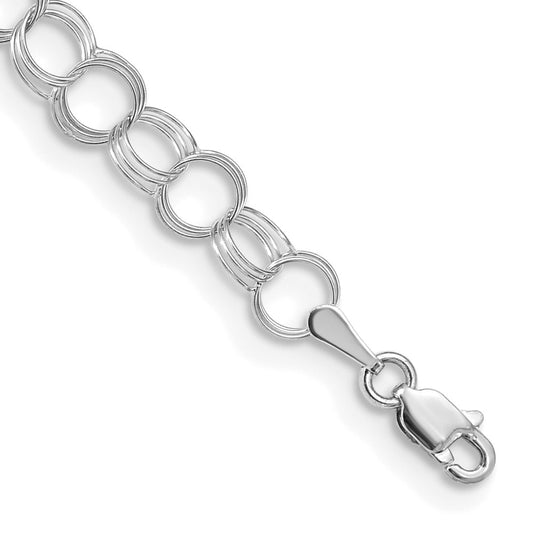 14k White Gold Solid Triple Link Charm Bracelet