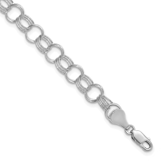 14k White Gold Solid Triple Link Charm Bracelet