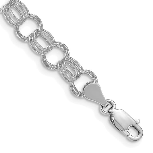14k White Gold Solid Triple Link Charm Bracelet