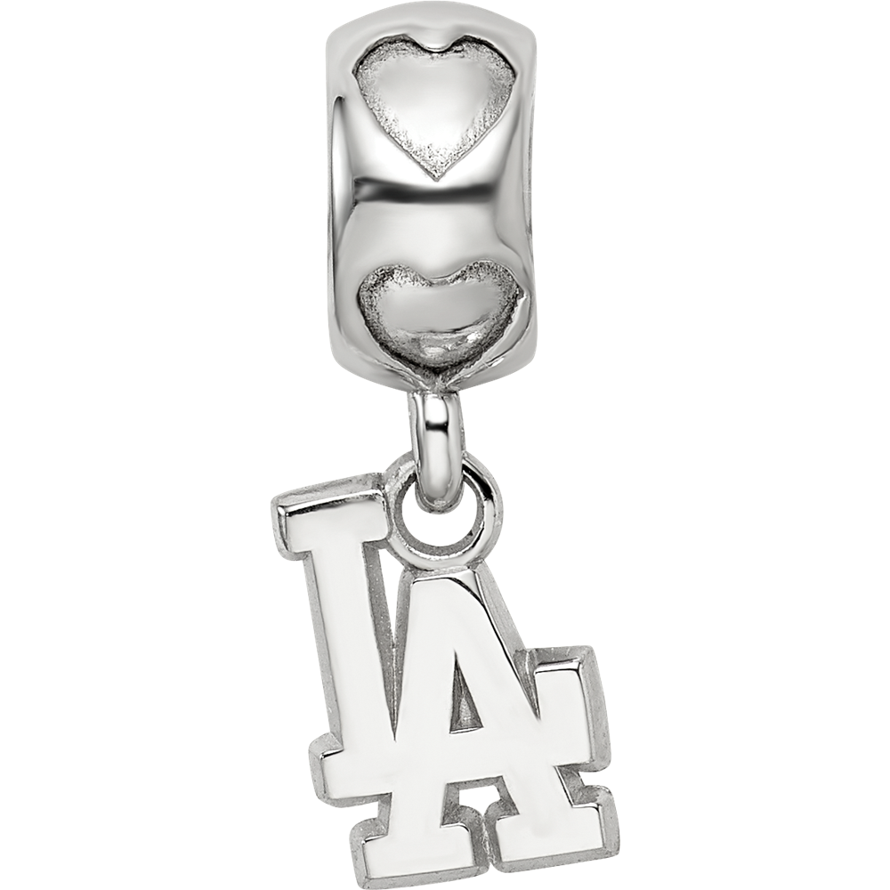 Sterling Silver Rh-plated Los Angeles Dodgers LA on Heart Bead
