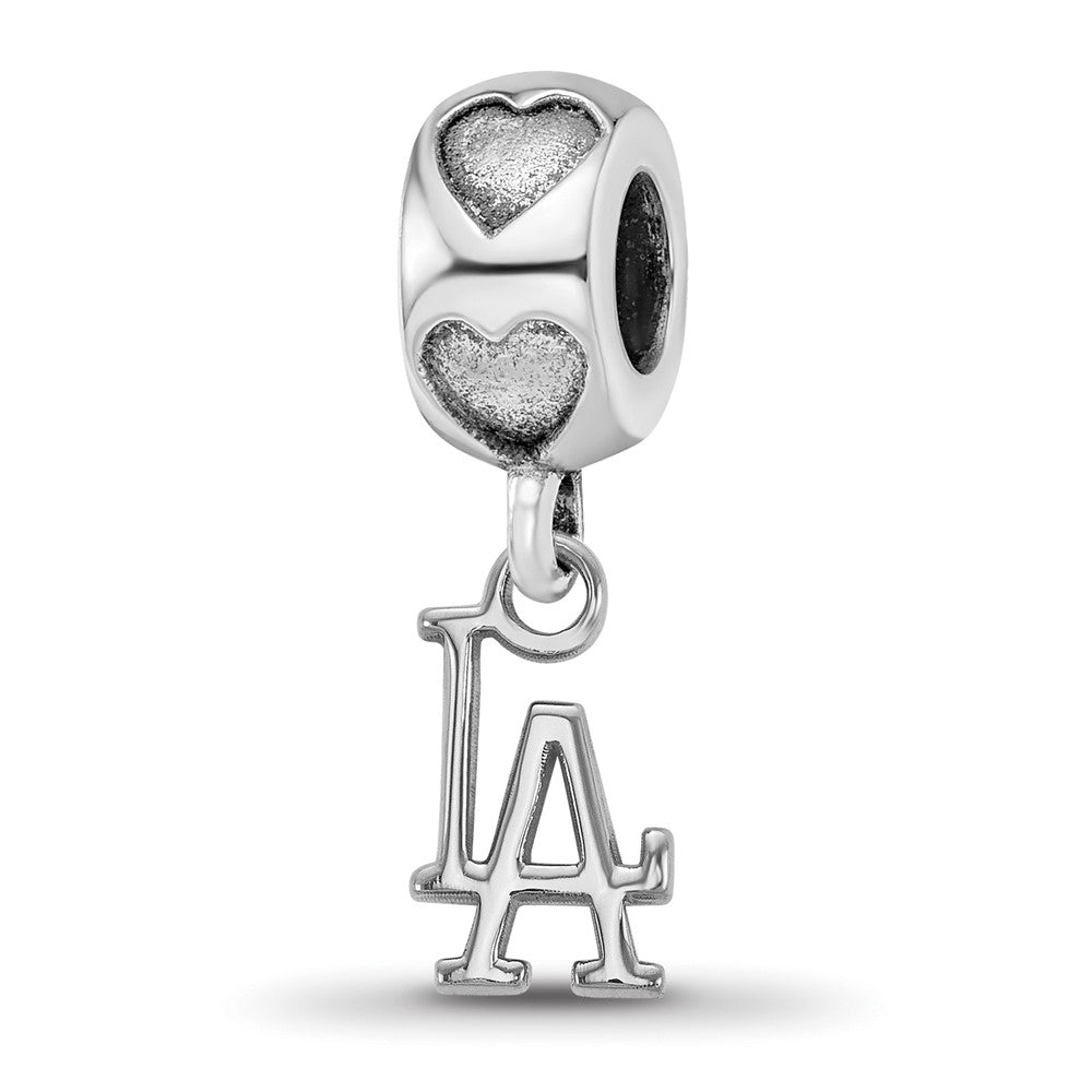 Sterling Silver Rh-plated Los Angeles Dodgers LA on Heart Bead