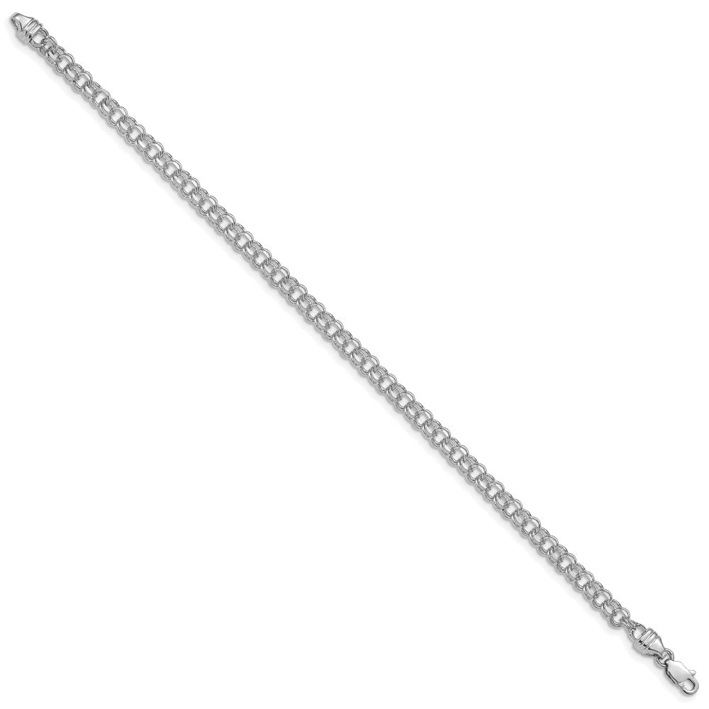 14k White Gold 7in 3.75mm Solid Double Link Charm Bracelet