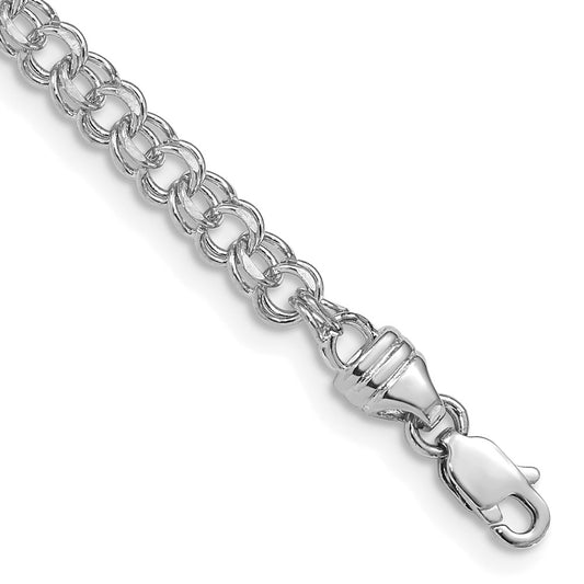 14k White Gold 7in 3.75mm Solid Double Link Charm Bracelet