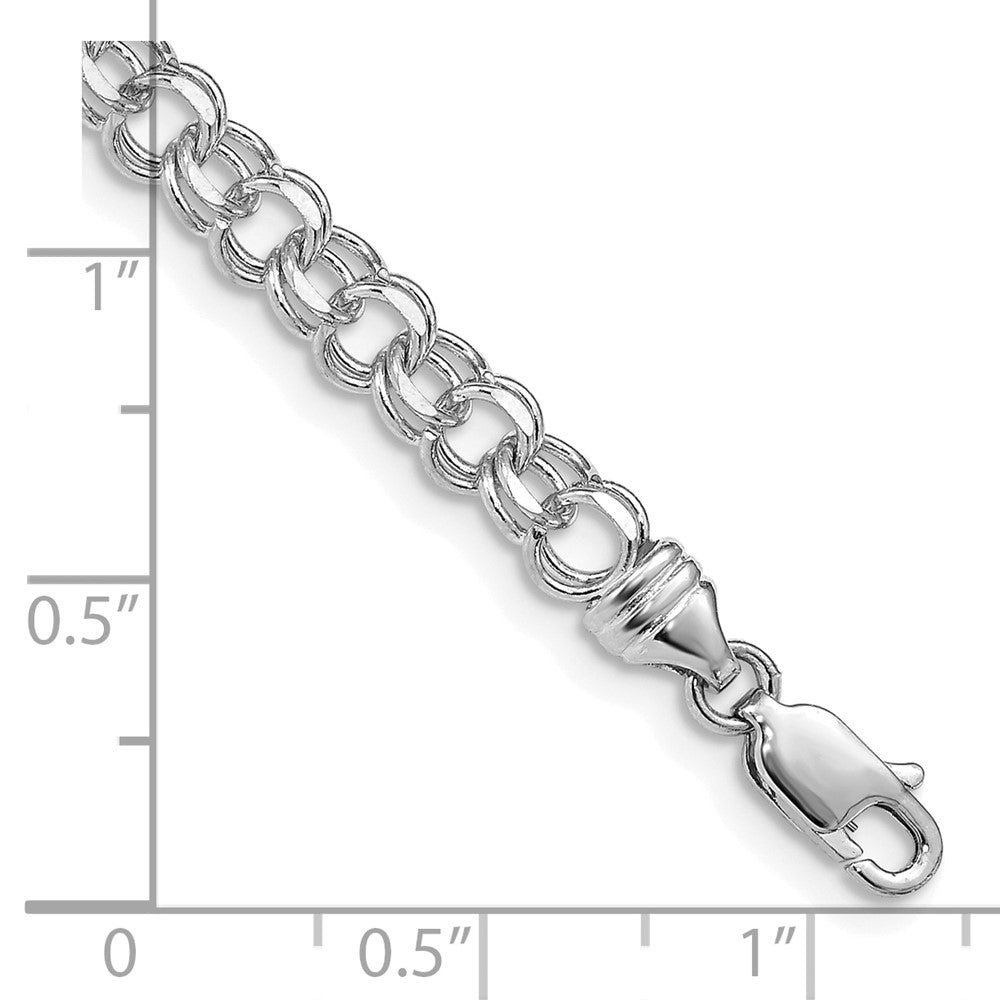 14k White Gold 7in 4.75mm Solid Double Link Charm Bracelet