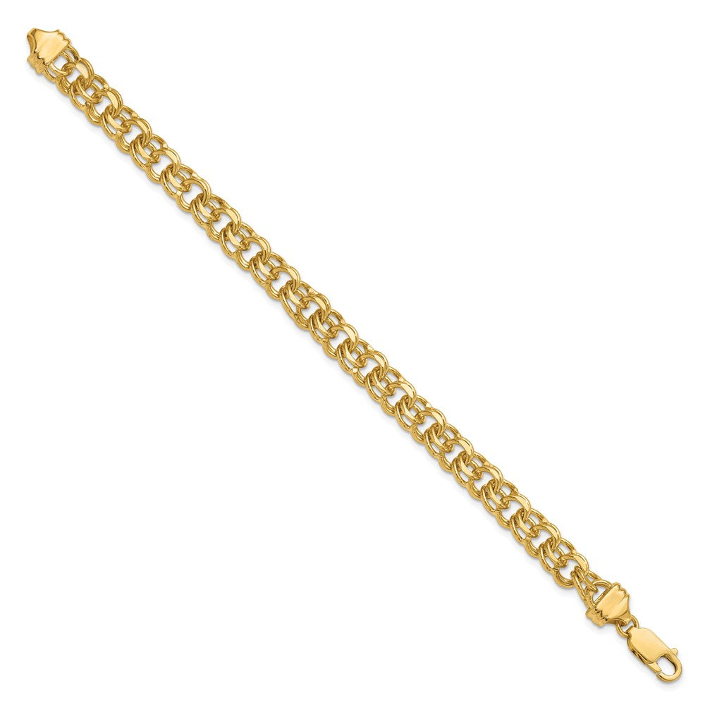 14k 8in 7.5mm Solid Double Link Charm Bracelet