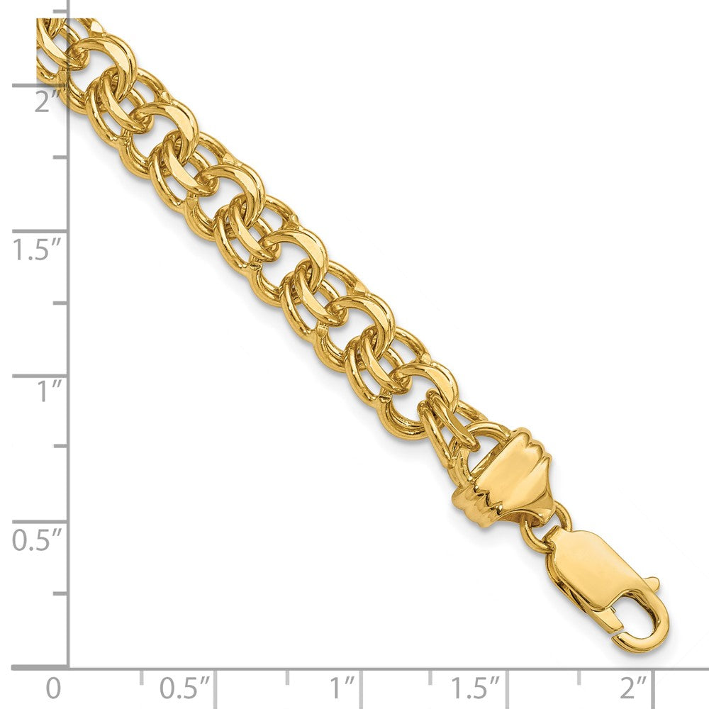 14k 8in 7.5mm Solid Double Link Charm Bracelet
