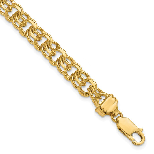 14k 8in 7.5mm Solid Double Link Charm Bracelet