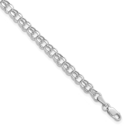 14k White Gold 8in 4.5mm Hollow Double Link Charm Bracelet