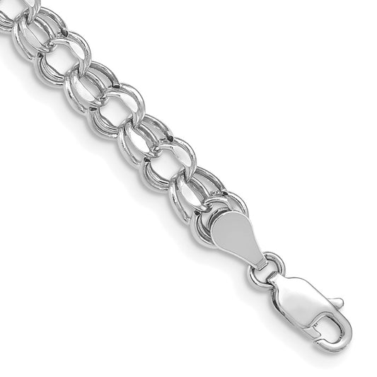 14k White Gold 7in 5.5mm Hollow Double Link Charm Bracelet