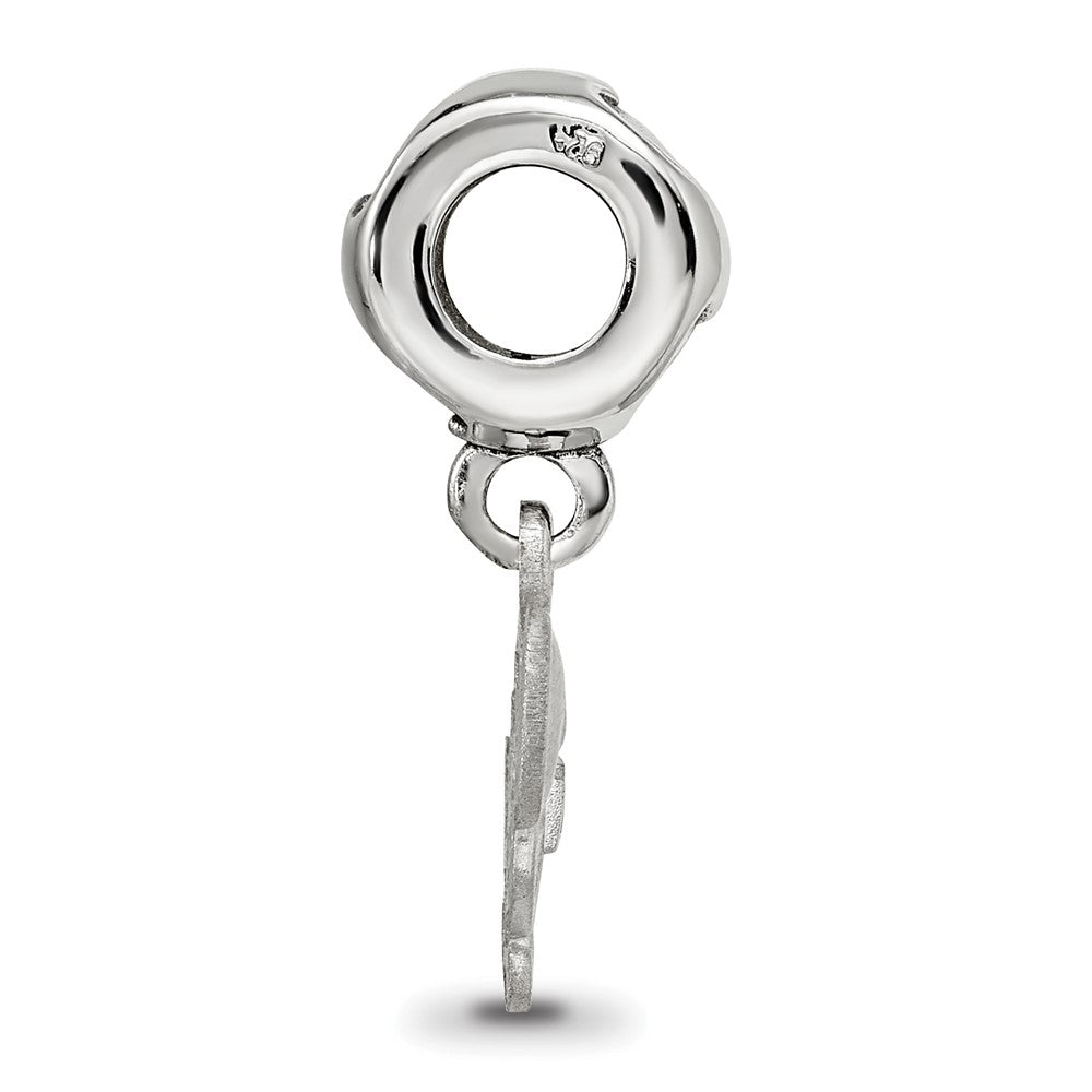 Sterling Silver Rhodium-plated Delta Zeta Turtle on Heart Bead