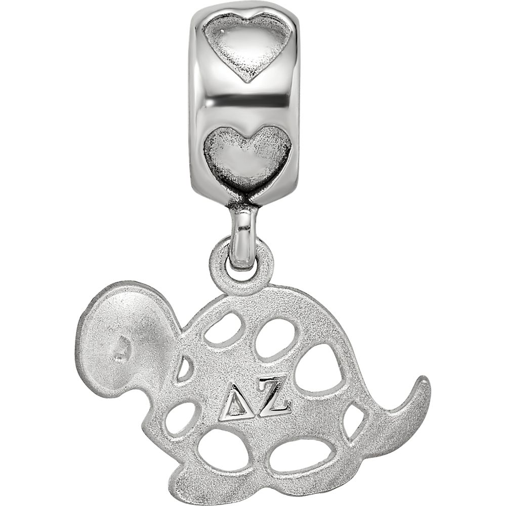 Sterling Silver Rhodium-plated Delta Zeta Turtle on Heart Bead