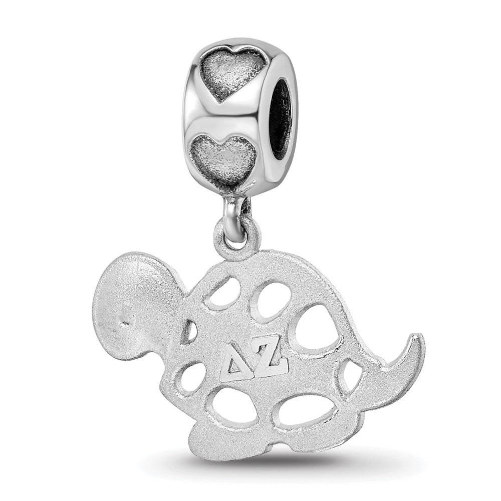 Sterling Silver Rhodium-plated Delta Zeta Turtle on Heart Bead