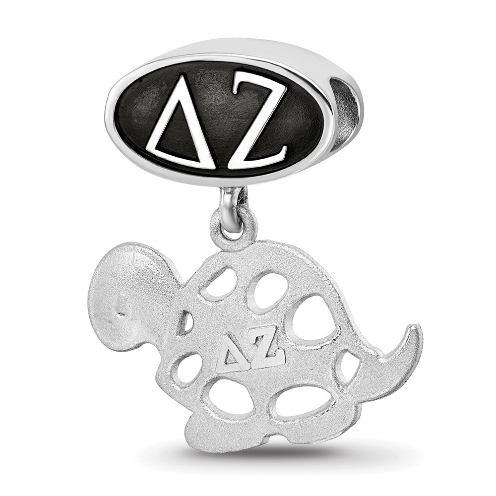 Sterling Silver Delta Zeta Sorority Greek Letters Enameled Oval with Turtle Dangle Bead