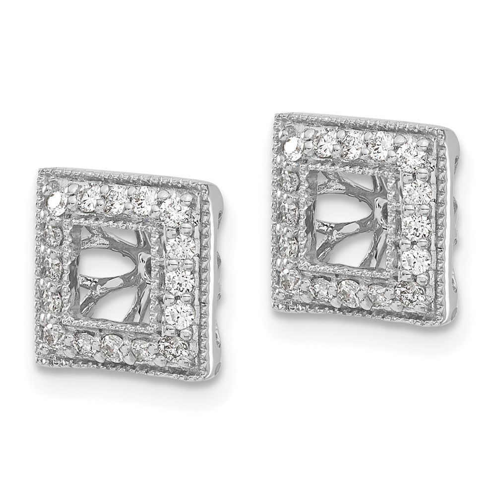 14k White Gold Diamond Square Jacket Earrings